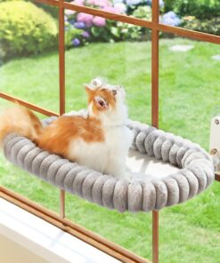 Zakkart SnugCloud Foldable Cat Window Perch - Cordless, Ultra Soft Machine Washable Bed with 4-Sided Bolster, Metal Frame - Window Hammock for Large Cats and Kittens (Cream...