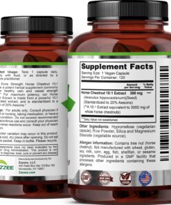 Zazzee Extra Strength Horse Chestnut 10:1 Extract, 20% Aescins, 120 Vegan Capsules, 4 Month Supply, Aesculus Hippocastanum, Healthy Circulation & Blood Flow Support, Non-GMO,...