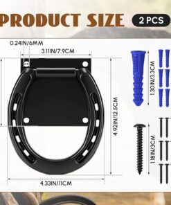 Zhengmy 4 Set Tie Ring for Horses, Heavy-Duty Solid Steel, with Expansion Screws, 3 x 3 Inch, Horseshoe Cross Ties Down, Tack Barn Stable Supplies for Horse, Black