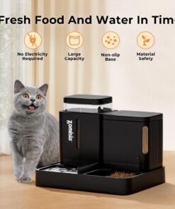 ZOMISIA Automatic Cat Feeder and Water Dispenser Set, 2 in 1 Gravity Cat Food Dispenser with 180 Degree Rotatable, Pet Self Feeding Large Capacity for Small Dogs Puppy Kitten,...