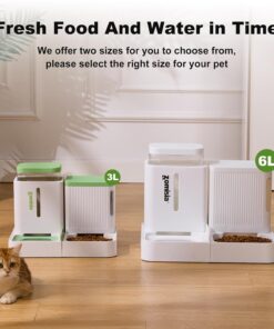 ZOMISIA Automatic Cat Feeder and Water Dispenser Set, 2 in 1 Gravity Cat Food Dispenser with 180 Degree Rotatable, Pet Self Feeding Large Capacity for Small Dogs Puppy Kitten,...