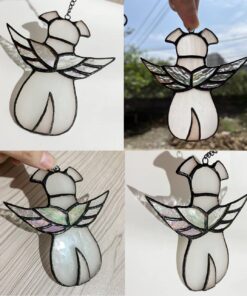 ZUAJITER Stained Glass Window Hanging Angel Dog Memorial Gifts for Loss of Dog Sympathy Gift Suncatcher, Passing Away Remembrance Memory Ornaments for Dog Lovers, Pet...
