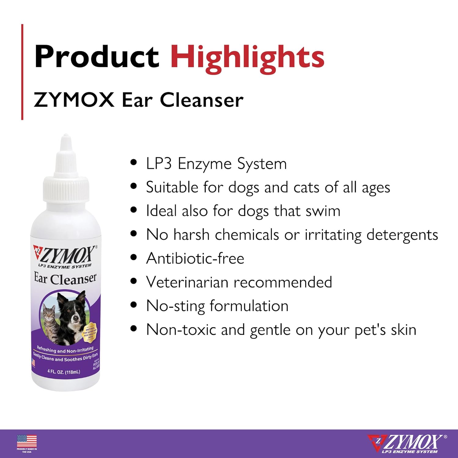 Zymox Ear Cleanser Solution for Dogs and Cats, 4oz