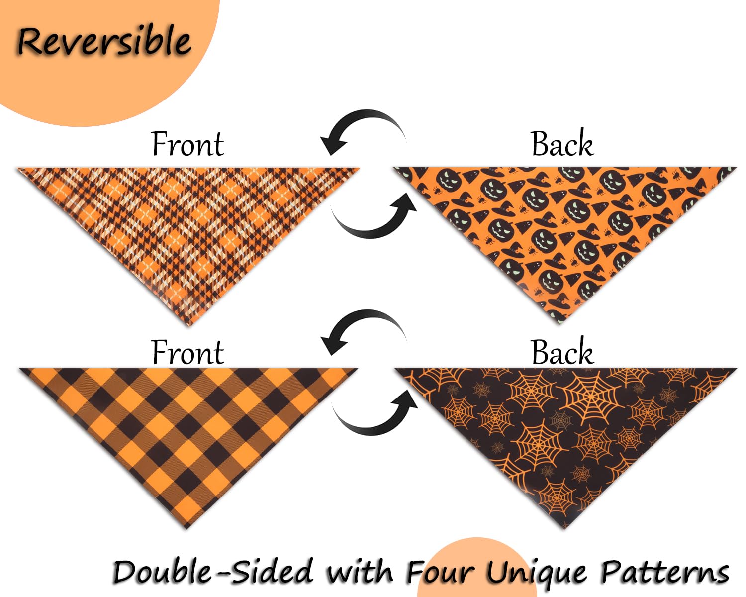 Fall Dog Bandanas 2PCS Halloween Pumpkin Spider Web Large Dogs