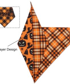 Fall Dog Bandanas 2PCS Halloween Pumpkin Spider Web Large Dogs