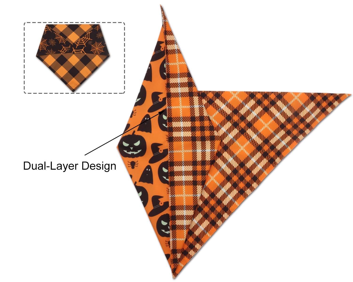 Fall Dog Bandanas 2PCS Halloween Pumpkin Spider Web Large Dogs
