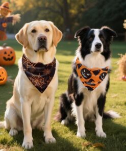 Fall Dog Bandanas 2PCS Halloween Pumpkin Spider Web Large Dogs