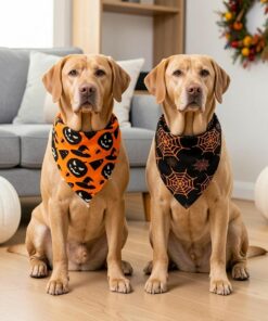 Fall Dog Bandanas 2PCS Halloween Pumpkin Spider Web Large Dogs